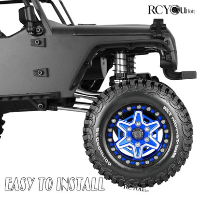 RC 1.9" Beadlock Wheels and Tires Set for 1/12 M-J-X H12Y H12Y+ H12P MN-128 RC Crawler,Wheels Tire OD 90MM/3.54",Aluminium Wheel Rims (4PCS),1.9" Beadlock Wheel Tires,Navy Blue - color: Navy Blue- (Wheel Tires)