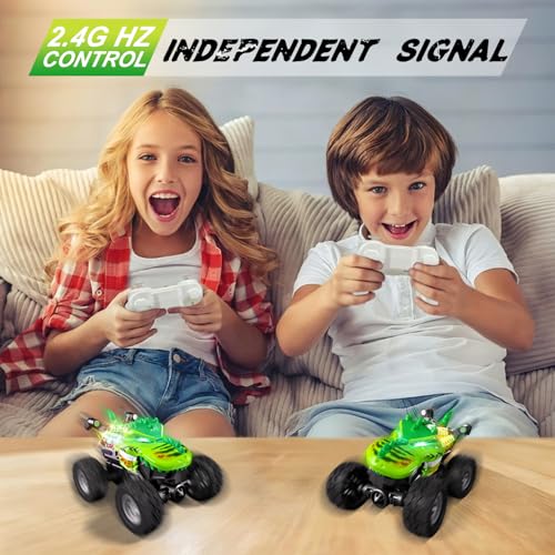 Monster Trucks Toys,2.4GHz Remote Control Car For Boys 4-7,Dinosaur Metal Shell & RGB Light,360° Spin & Walk Upright, With Built-In USB-C Rechargeable Battery,Christmas& Birthday Creativity Gifts.