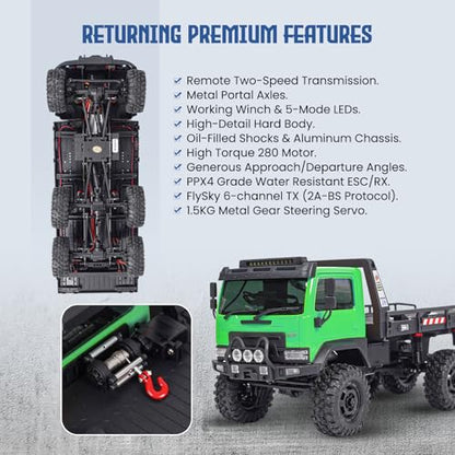 HOBBYPLUS ARKTOS 6x6 V1.5 CR18P Rock Crawler RTR All Terrain - Remote Control Car, Rock Crawler 1/18 Scale 6WD 2 Speed Transmission Off Road for Adults, RC Hobbyists (Green) - color: Green (6x6 V1.5)