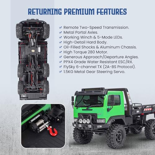 HOBBYPLUS ARKTOS 6x6 V1.5 CR18P Rock Crawler RTR All Terrain - Remote Control Car, Rock Crawler 1/18 Scale 6WD 2 Speed Transmission Off Road for Adults, RC Hobbyists (Green) - color: Green (6x6 V1.5)