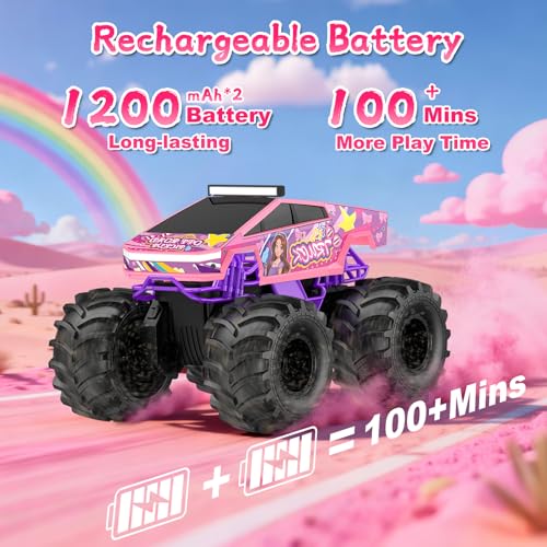 Amphibious Remote Control Car, 1:18 Pink Monster Truck Toys for Girls RC Cars, 2.4 GHz Waterproof RC Trucks, 4WD All Terrain Off-Road Pickup, Girls Christmas Birthday Gifts Presents Kids Toys Ages 6+ - color: Pink