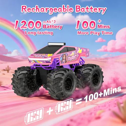Amphibious Remote Control Car, 1:18 Pink Monster Truck Toys for Girls RC Cars, 2.4 GHz Waterproof RC Trucks, 4WD All Terrain Off-Road Pickup, Girls Christmas Birthday Gifts Presents Kids Toys Ages 6+ - color: Pink