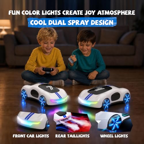 AEROQUEST Gesture Sensing RC Stunt Car for 6+ Years Old Boy and Girl Gift | Remote Control Stunt Drift USB-C Charging Light Spray Sound Gesture Sensing Spotrs Birthday Holiday 6 7 8 9 10 11 12 - color: White