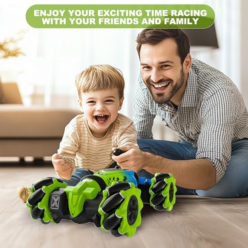 Gesture RC Car Green, 1:24 4WD Transform Off-Road Stunt Car with Gesture & Remote Control, 360° Flips Drift Vehicle with LED Lights Music, All Terrain Toy Cars Gifts for Boys Girls Age 6-12 - style: 1:24 Green