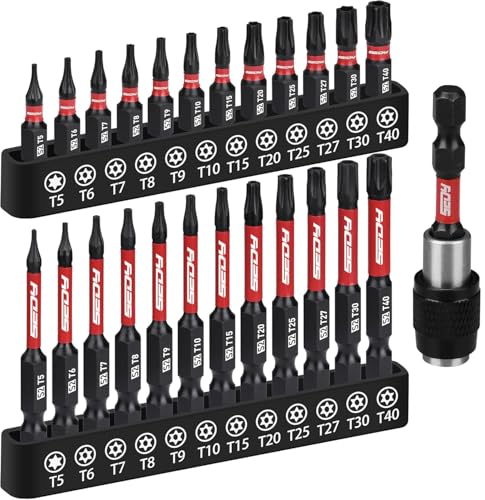25-Piece Torx Bit Set, 1''&2.5'' Security Tamper Proof Torx Impact Screwdriver Bits, T5-T40 CNC Machined Magnetic Tips, S2 Steel Star Bit, High Torque Strength Precision Tools with Storage Box - style: 25 PCS 1" & 2.5" Torx