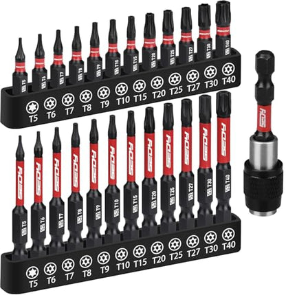 25-Piece Torx Bit Set, 1''&2.5'' Security Tamper Proof Torx Impact Screwdriver Bits, T5-T40 CNC Machined Magnetic Tips, S2 Steel Star Bit, High Torque Strength Precision Tools with Storage Box - style: 25 PCS 1" & 2.5" Torx