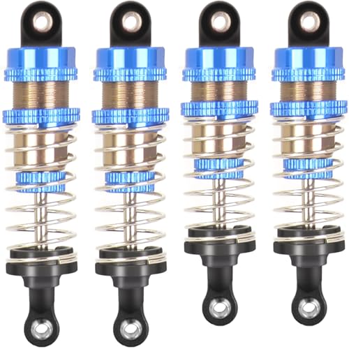 Oiled Shocks Upgraded 66mm/72mm Aluminum Oil Shock Absorber Set for 1/12 1/14 1/16 RC Cars - Compatible with WLtoys 144001, 124019, MJX 16208, HBX & More - color: Bz-silver-blue