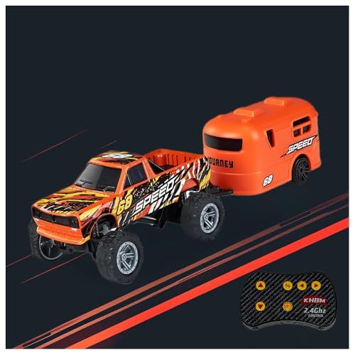 1/64 Scale Alloy RC Car 2.4GHZ Off-Road Remote Control Car with Trailer Three Speed Adjustment Small RC Truck Gifts for Christmas Day Birthday (C-HB10 Orange) - style: C-HB10 Orange