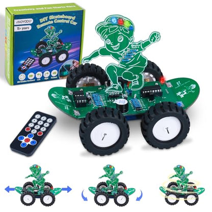 MiOYOOW DIY RC Car Soldering Kit STEM Electronics Project for Teens | 360° Spin, 5-Speed, DIY Remote Control Car Kit, Skateboard-Style, Soldering Practice Kit for School & Home Learning
