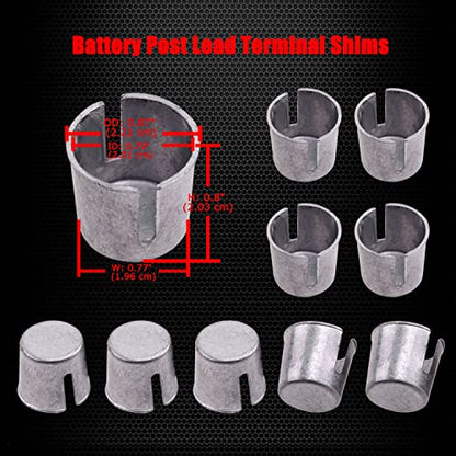 10 Piece Battery Post Terminal Shims, Ampper Lead Terminal Shim Caps with 12 Piece Washers for Top Post Battery Post Ends Repair - color: Shims & Washers R/B