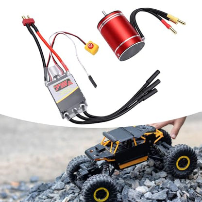 Drfeify Brushless Motor and ESC, 2800KV Sensorless Motor 3.17mm Shaft with 75A Speed Controller Set for 1/10 Scale RC Cars Boats