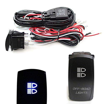 iJDMTOY 2-Output Universal Relay Wiring Harness with Blue LED Spot Light ON/OFF Rocker Switch, 2-Pin Quick-Connect, Manual Operation - style: Spot Lights