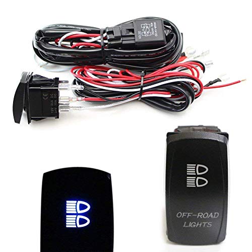iJDMTOY 2-Output Universal Relay Wiring Harness Offroad Lights Blue LED Light ON/Off Rocker Switch, Compatible with Off-Road LED Light Bar, LED Pod Lights, Aftermarket Fog Lights, Driving Lights, etc - style: Off-Road Lights