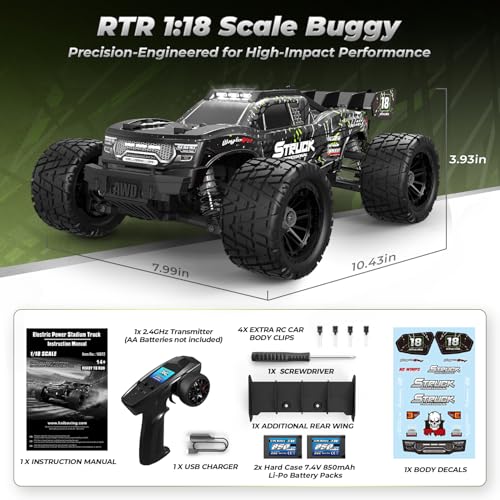 HAIBOXING 18872 1:18 RC Car, Remote Control Truck 4WD Off-Road Dune Buggy | 2.4GHz RC Truck 36km/h Speed Splash Waterproof Electronics 4X4 Truck, Dual Li-Po Batteries Hobby Gifts Toys for Kids, Adults - color: Grey