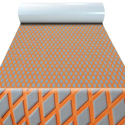 98.4"X43.31" Boat Flooring Self-Adhesive EVA Foam Boat Decking Marine Yacht RV Pool Non-Skid - color: Light grey and orange