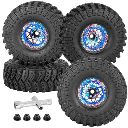 RC 1.9" Beadlock Wheel Tires Set 1.9 Beadlock Wheels and Tires for 1/10 SCX10 90046 AXI03007 TRX4 TRX6 VS4-10 Gen7 Gen8 MST CFX D90 RC Crawler Car,Aluminium 1.9 Rims w/Wheels Ring,Colorful - color: Colorful- (Wheel Tires)