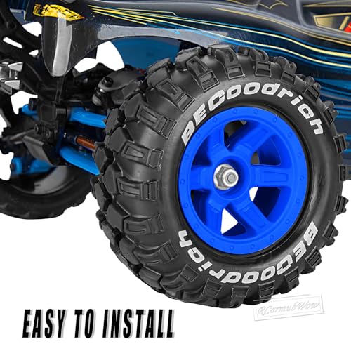 RC Wheels and Tires Off-Road Buggy Tires for 1/12 1/14 1/16 RC Off Road Monster Truck E-REVO Summit REDCAT HPI SAVAGEGT-2XS Volcano-16,1/12 1/14 1/16 Wheels Tires Set Pre-glued,Navy Blue