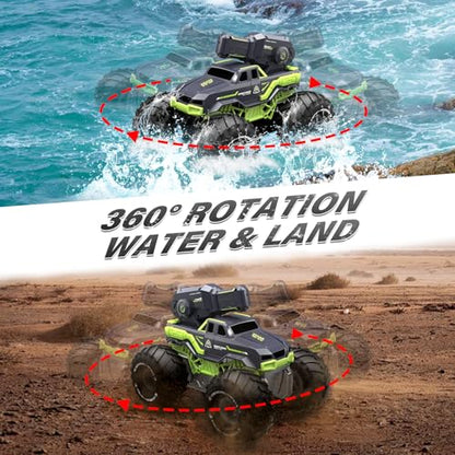 1:16 Amphibious Remote Control Car with Shooting Water Gun Gesture Sensing RC Car Boat Waterproof RC Tank Off-Road Stunt Car Toy Monster Truck for Outdoor Gift for Kids With 2 Replaceable Batteries - color: Green