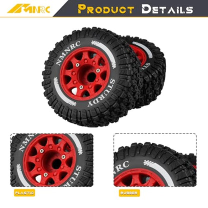 Pre-Glued Plastic RC Wheels and Tires 12MM 14MM 17MM Hex Compatible with Arrma Axial RC4WD Redcat Slash 2WD 4X4 Senton Short Course Truck Upgrades Part Red - color: Red