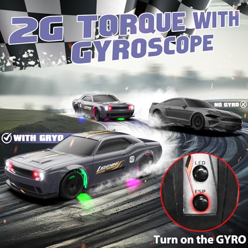 1/43 RC Drift Car, Mini Drifting RC Car with Gyro 2.4GHz Full Proportional Drift Cars 4WD RTR Remote Control Cars with Colorful Lights High Speed Fast Racing Vehicle Gift for Kids Boys Adults - color: Silver