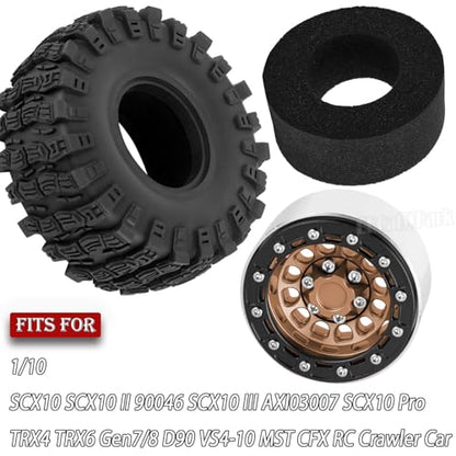 RC 1.9 Beadlock Rims & Wheels Tires w/Adjustable Offset for 1/10 SCX10 TRX4 TRX6 Gen7/8 D90 VS4-10 MST CFX RC Crawler Car,BRCatWPark 4pcs Aluminum Double Rims and Rubber Tires w/Sponge,Brown - color: Brown - (Adjustable Tires)