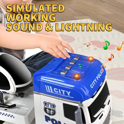 Dwi Dowellin Toddler Boy Toys for 3 4 5 6 Year Old, 25" Semi Truck Toy with Racing Car and Helicopter - Police Toys,Birthday Gifts for Kids Child 2 3 4 5 6 Years Old - style: Police Truck