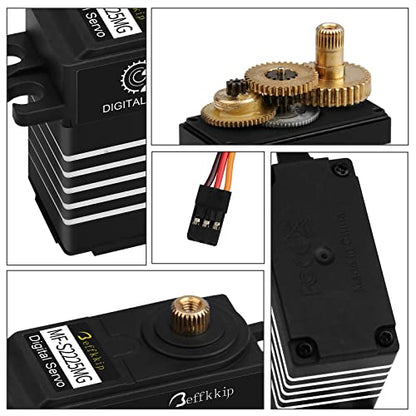 25KG Metal Gear RC Servos, Black and White, 2-Pack | Waterproof high-torque servos with 25T horns and 180° control for RC cars, crawlers, robots and steering systems.
