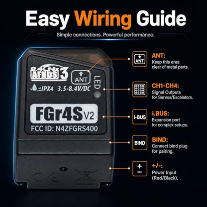 FGR4S V2 Receiver AFHDS 3 Built-in Single-Antenna Bidirectional PWM/PPM/IBUS Output Receiver for NB4 PL18 RC Transmitter for RC Car Boat