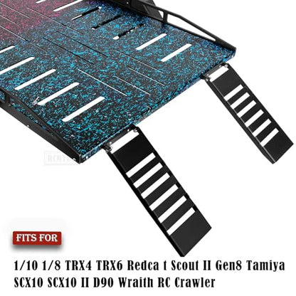 RC Trailer for 1/8 1/10 RC Crawler TRX4 TRX6 Redca t Scout II Gen8 Tamiya Scx10 II D90 Wraith,Aluminum RC Heavy Duty Truck and RC Rock Cars Trailer with RC Trailer Hook Coupler,Colorful - color: (Aluminum Rc Trailer) - Colorful