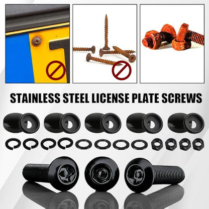 Anti Theft License Plate Screws, License Plate Bolts, Stainless Steel Security Plate Mounting Hardware Kit, Auto Accessories Anti Theft License Plates Screws for Fastening Car Tag Frame Holder