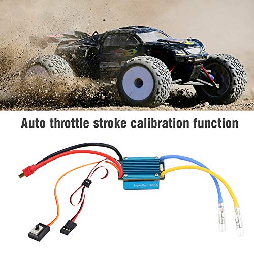 3S 160A Waterproof Brushed ESC with 5V 1A BEC T Plug, Electronic Speed Controller for 1/12 1/10 1/8 RC Car Auto Throttle Calibration Multiple Protections