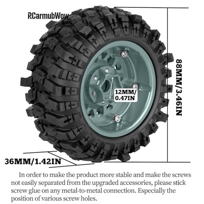 1.9 Beadlock Wheel & Tire Set, 88x36mm Rubber Crawler Tires Aluminum Alloy 1.9 Inch Beadlock Rims Compatible with 1/12 M-J-X H12Y H12Y+ H12P, MN-128 RC Climbing Car,Titanium w/Black - color: Titanium W/Black