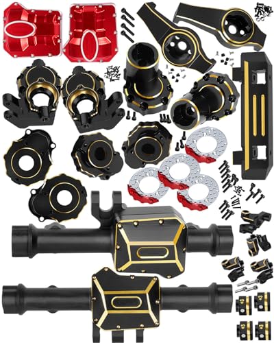 RC Upgrades Part for 1/10 TRX4,ARRCat Brass Front & Rear Portal Axles,Diff Covers,Axle Mount,Caster Blocks C Hub Carrier,Inner & Outer Portal Cover Housing,Hex Hub w/Red Diff Covers,Black - color: Black (1 Set)