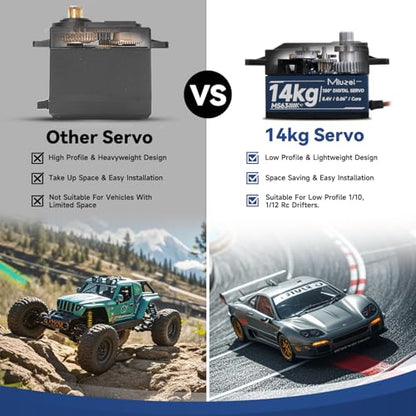 RC Digital Servo 14kg Low Profile Servo Metal Gear High Torque (1 | Steering Servo for 1/10 1/12 RC Drift Touring On-Road Cars, Fixed Wing Airplane, Helicopter, Mini Robot Projects