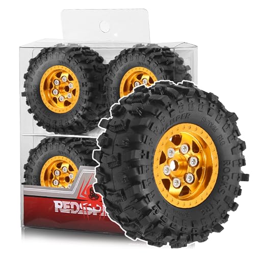 1.0"RC Aluminum Beadlock Wheel and Crawler Tires set OD 51mm (w/Foam Inserts Fit) 7mm Hex for 1/18 1/24 RC Crawler car Axial 90081 AX24 FCX24M FMS SCX24 R310