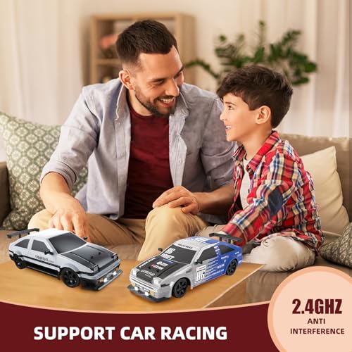 RC Drift Car 2.4GHz 1:16 Scale 4WD High Speed Remote Control Cars Vehicle with LED Lights Two Batteries and Drifting Tires Racing Sport Toy Cars for Adults Boys Girls Kids - color: Blue+wh86