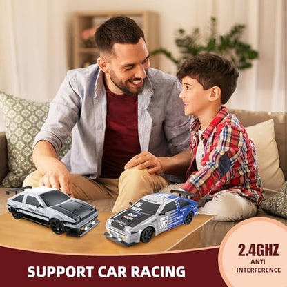 RC Drift Car 2.4GHz 1:16 Scale 4WD High Speed Remote Control Cars Vehicle with LED Lights Two Batteries and Drifting Tires Racing Sport Toy Cars for Adults Boys Girls Kids - color: Blue+wh86