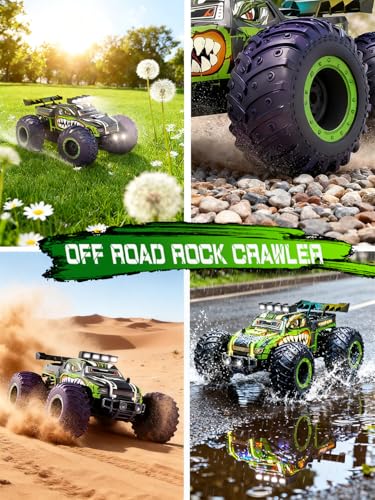 RC Cars for Boys Age 4-7 8-12, 20km/h High Speed Remote Control Monster Truck with Dino Theme, All-Terrain Off-Road Crawler with Impact-Resistant Flexible Shell, 2 Batteries,Gift Boy Toys - style: Dinosaur Rc Truck