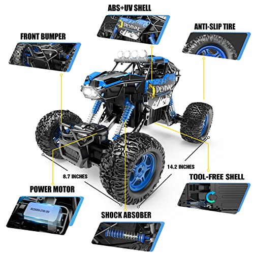 CROBOLL 1/12 Remote Control Car,4WD RC Monster Truck, Rock Crawler Toy | Upgraded Lifting Function, Gifts for Boys, All Terrain RC Truck, Blue Monster Truck, 2 Batteries, 60 Min Play - color: Blue