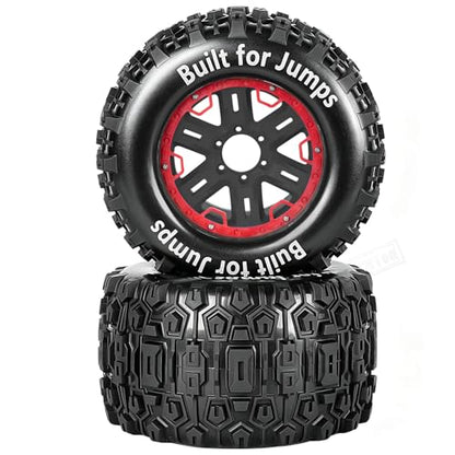 RC Wheels and Tires Set(4PCS) for 1/8 1/10 Monster Truck Tires,Traxx as/Arrm a 6S/Summi t/E Rveo/T-Maxx RC Off-Road etc,17mm Hex Tire and Wheels/Plastic Rims,Red and Black - color: Red and Black-(wheels Tires)