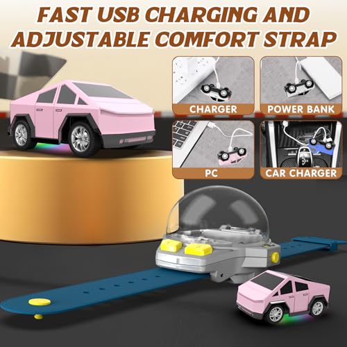 Watch Remote Control Car Toy, 2.4 GHz Mini RC Cars Watch Toy with LED Lights USB Charging Wrist Controlled Small Racing Car Interactive Game Toys for Kids Boy Girl Birthday Christmas