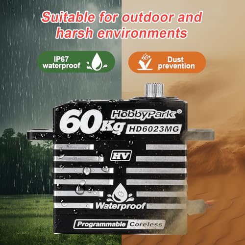 HobbyPark Waterproof 828oz-in 60KG High Torque Servo Coreless Motor 8.4V HV Servo Metal Gears Digital Servo Programmable for 1/8 1/10 1/12 RC Crawler RC Truck RC Cars Buggy Robotic Control Angle 180°