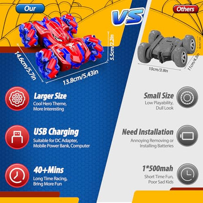 Double Sided Remote Control Car for Boys 4-7, 360° Rotating 2.4GHz Fast Stunt Rechargeable 4WD RC Car Toys for Boys 4-6 5-7 8-13 Outdoor Birthday Halloween Christmas Basket Stuffers Gifts for Kids