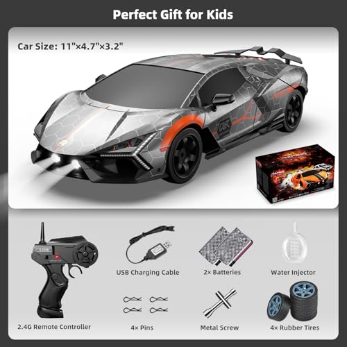 RC Drift Car, Drifting RC Car 2.4GHz 1:16 4WD High Speed Remote Control Cars Vehicle with LED Lights Two Batteries and Drifting Tires Racing Sport Toy Cars for Adults Boys Girls Kids Sliver - color: Silver