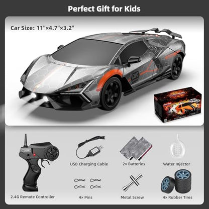 RC Drift Car, Drifting RC Car 2.4GHz 1:16 4WD High Speed Remote Control Cars Vehicle with LED Lights Two Batteries and Drifting Tires Racing Sport Toy Cars for Adults Boys Girls Kids Sliver - color: Silver