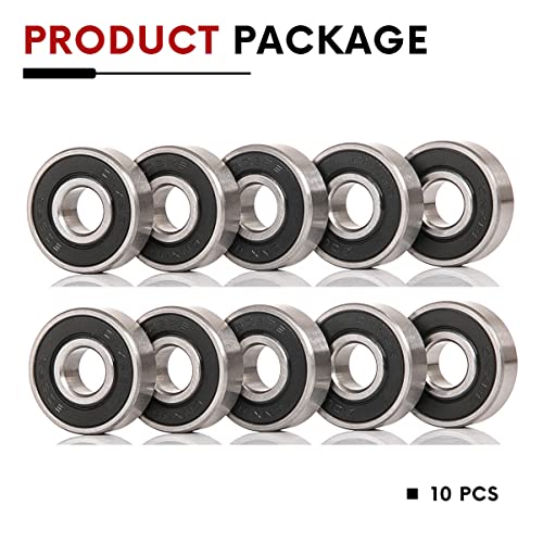 10 PCS 608-2RS Double Black Rubber Sealed Deep Groove Ball Bearings 8x22x7mm, Deep Groove Ball Bearing ABCE-3 Pre-Lubricated, Chromium Bearing Steel (608-2RS-BK, 10) - size: 608-2RS-Black