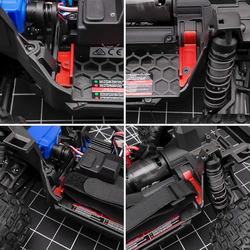 Battery Plate with Strap for Tra-xxas 1:16 Mini Maxx/XRT | Aluminium Mounting Tray 4WD VXL-3S Monster Truck Upgrades (Red) - color: Red