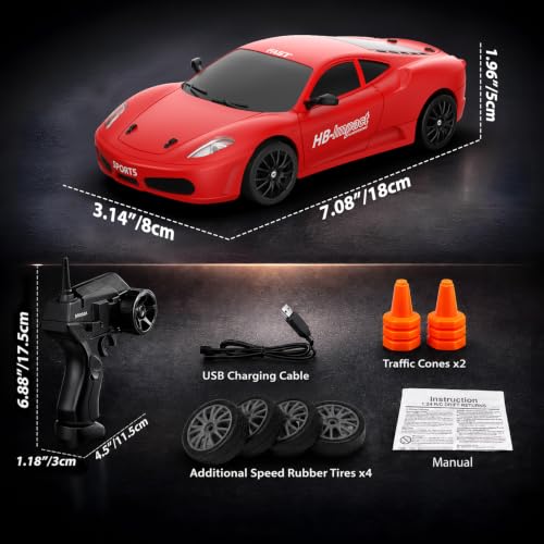Remote Control Car RC Drift Car 2.4GHz 1:24 Scale 4WD 15KM/H High Speed Model Vehicle with LED Lights Drifting Tire Racing Sport Toy Car for Adults Boys Girls Kids Gift - color: D-red