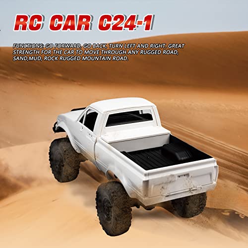 WPL C24 1/16 4WD RC Off-Road Pickup White | 2.4G RTR rock crawler with one upgraded 1200mAh battery, hobby gift for men