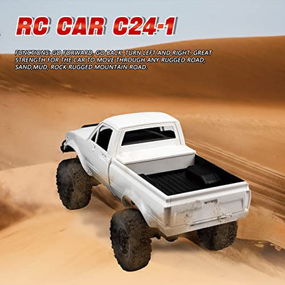 WPL C24 1/16 4WD RC Off-Road Pickup White | 2.4G RTR rock crawler with one upgraded 1200mAh battery, hobby gift for men